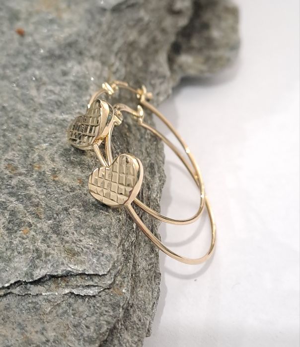 Piękne złote kolczyki koła Serduszka 585 Nowe 2.5 cm