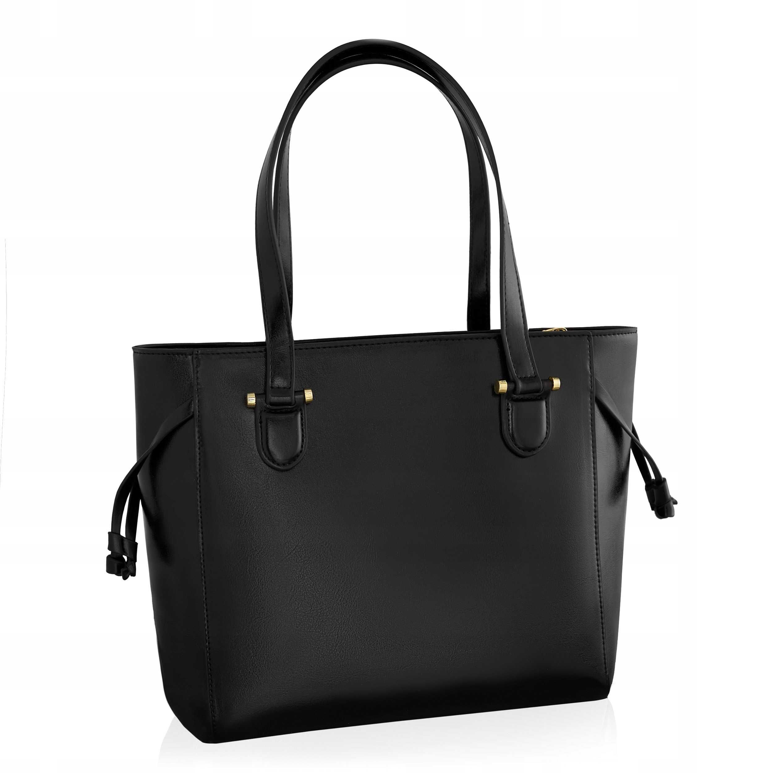 BETLEWSKI Torebka Damska Shopper Na Ramię Czarna Duża Skóra Eko Logo