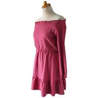 Różowa malinowa fakturowana sukienka hiszpanka z falbaną XS S Mohito
