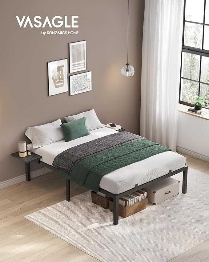 VASAGLE Rama łóżka podwójnego, metalowa , 190 x 140 cm, łatwy montaż,