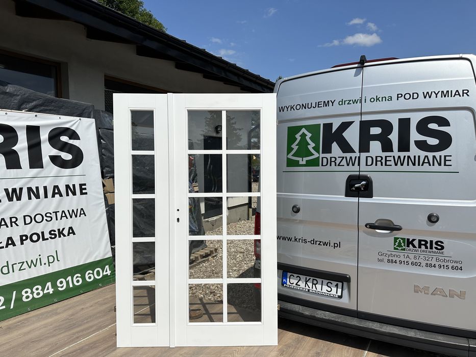 Drzwi drewniane dwuskrzydłowe NA WYMIAR białe dostawa  cała Polska