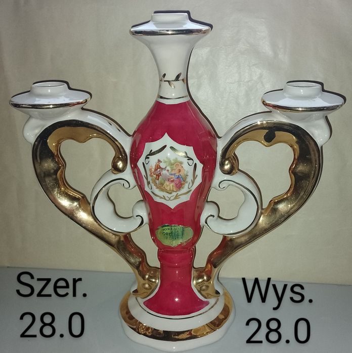Belgijski Świecznik porcelanowy 3 ramienny.