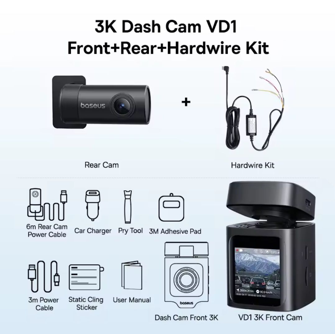 Відеореєстратор Baseus VD1 3K Dash Cam (Black) Global