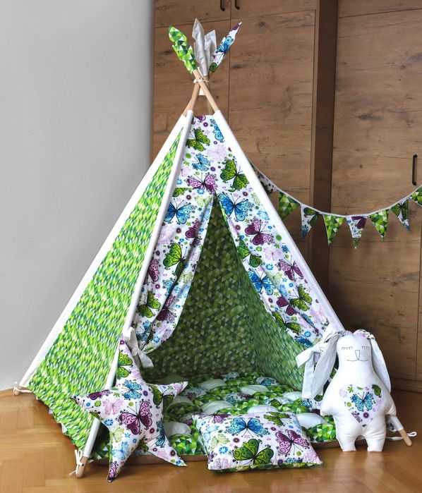 Namiot Tipi Graficzne Motyle Wigwam dla dzieci z matą bonbon