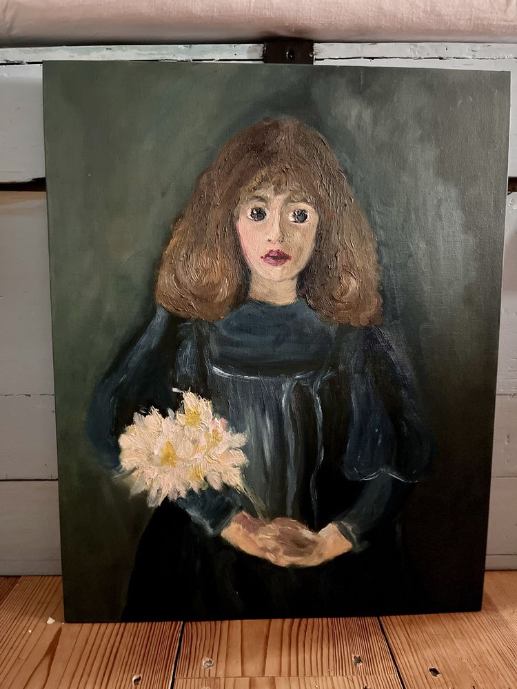 Duży obraz olejny retro portret dziewczyna