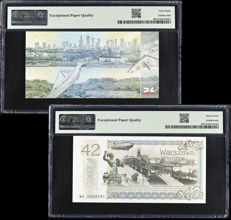 PWPW "Warszawa Wczoraj" i "Warszawa Dziś" KOMPLET UNC  PMG 67 i 68 EPQ