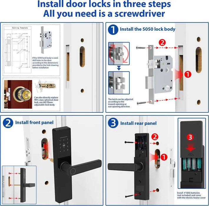Smart Lock blokada drzwi APP/odcisk palca/hasło/karta/klucz