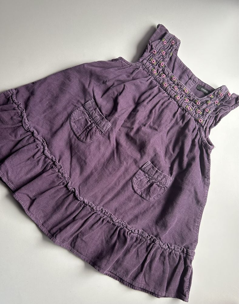Fioletowa bawełniana sukienka na szelki sztruksowa ogrodniczka r.86-92