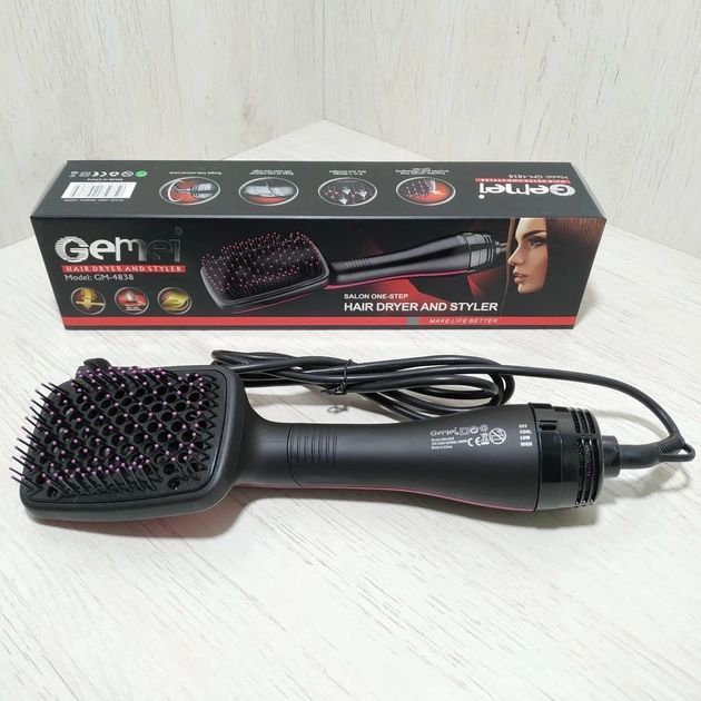 Фен-щетка Gemei GM-4838 для волос 2 скорости 3 температурных режима 10