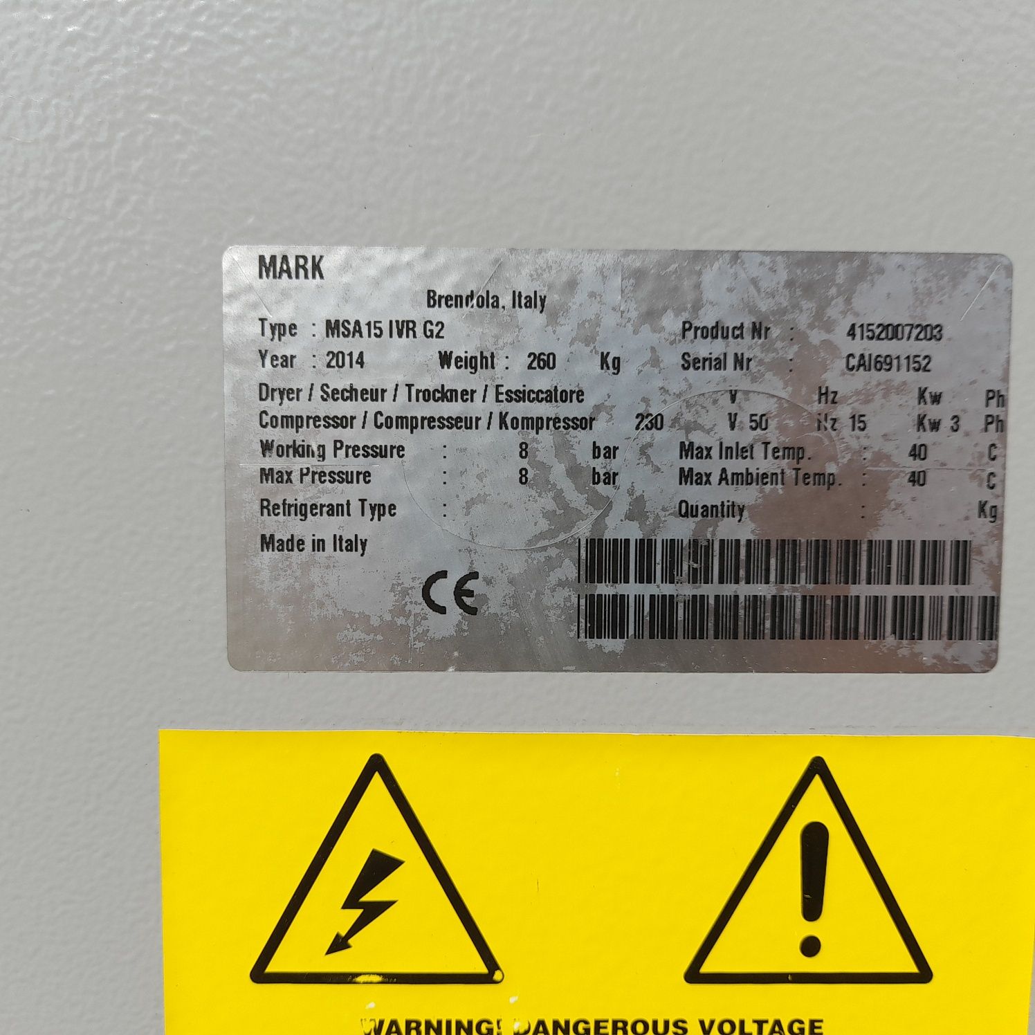 Sprężarka śrubowa MARK MSA 15 IVR 15kw 2.2m³/min 8 bar Atlas Copco
