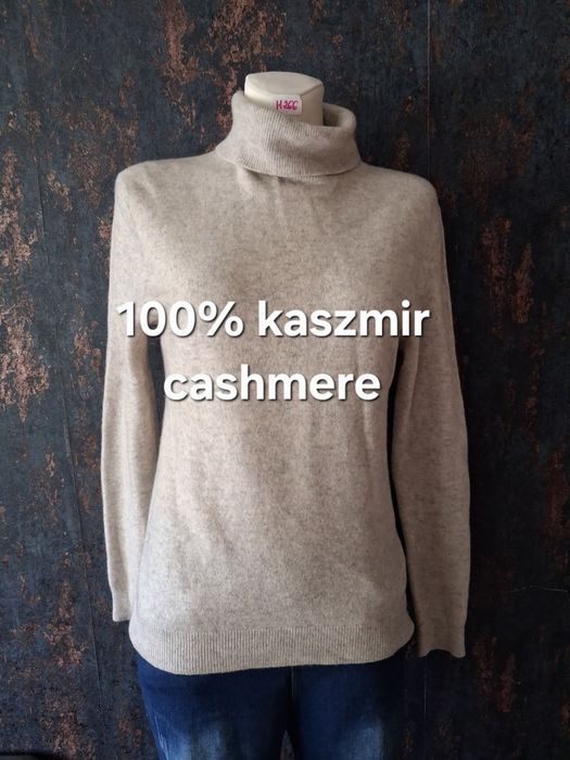 Jasny szary kaszmirowy golf damski rozmiar M