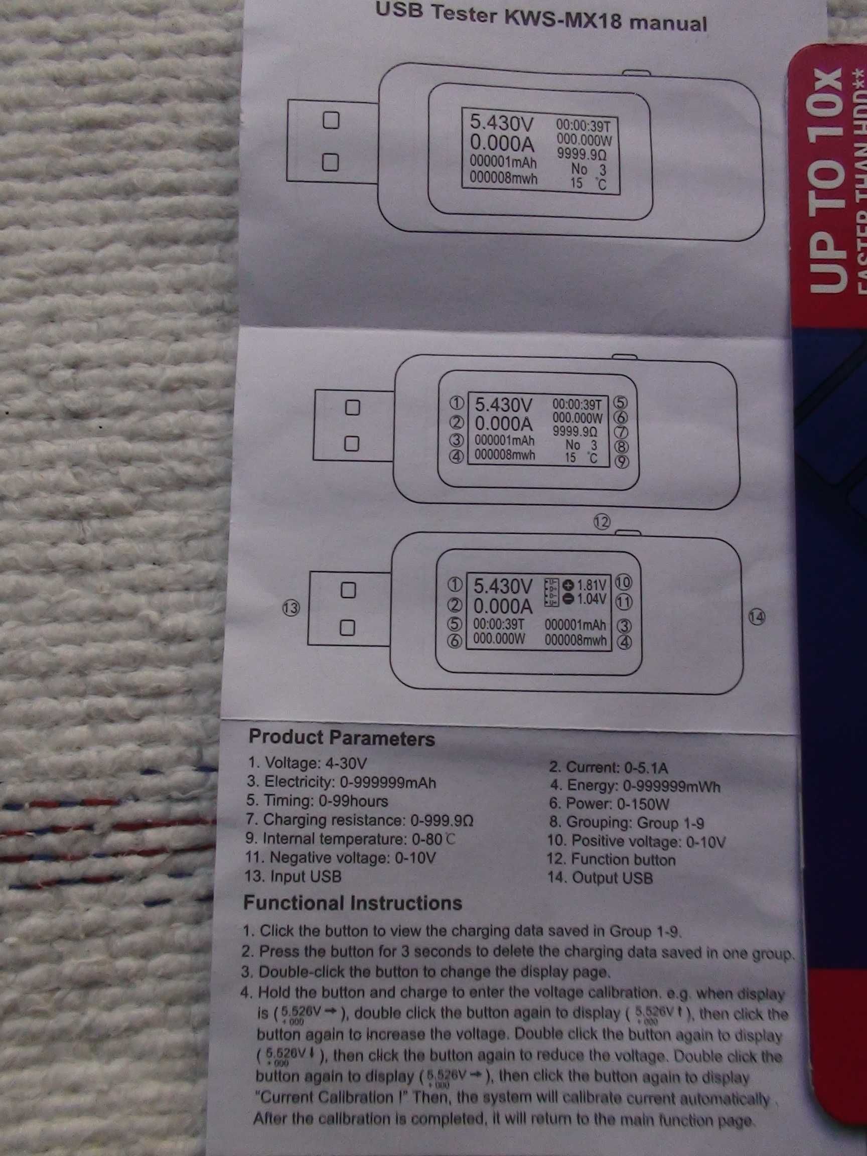 Тестер цветной USB 10 в 1 ваттметр емкость Keweisi Kowsi KWS-MX18