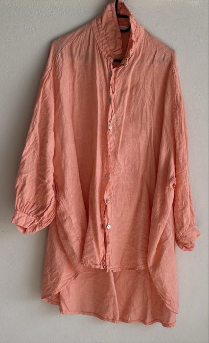 Koralowa lniana koszula oversize