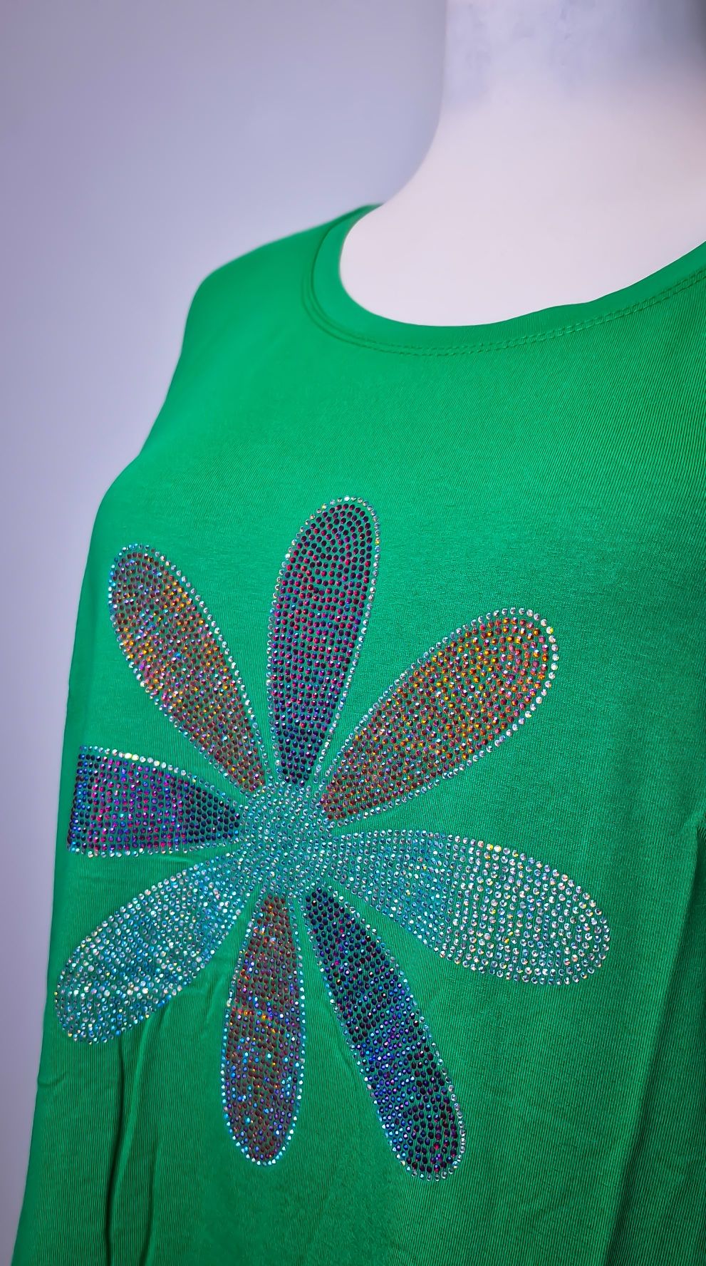 Freestyle bluzka kwiat z barwnych cyrkonii zielona uni