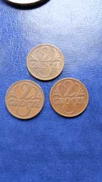 Stare monety 2 grosze 1937 , 1938 ,, 1939 zestaw 2RP