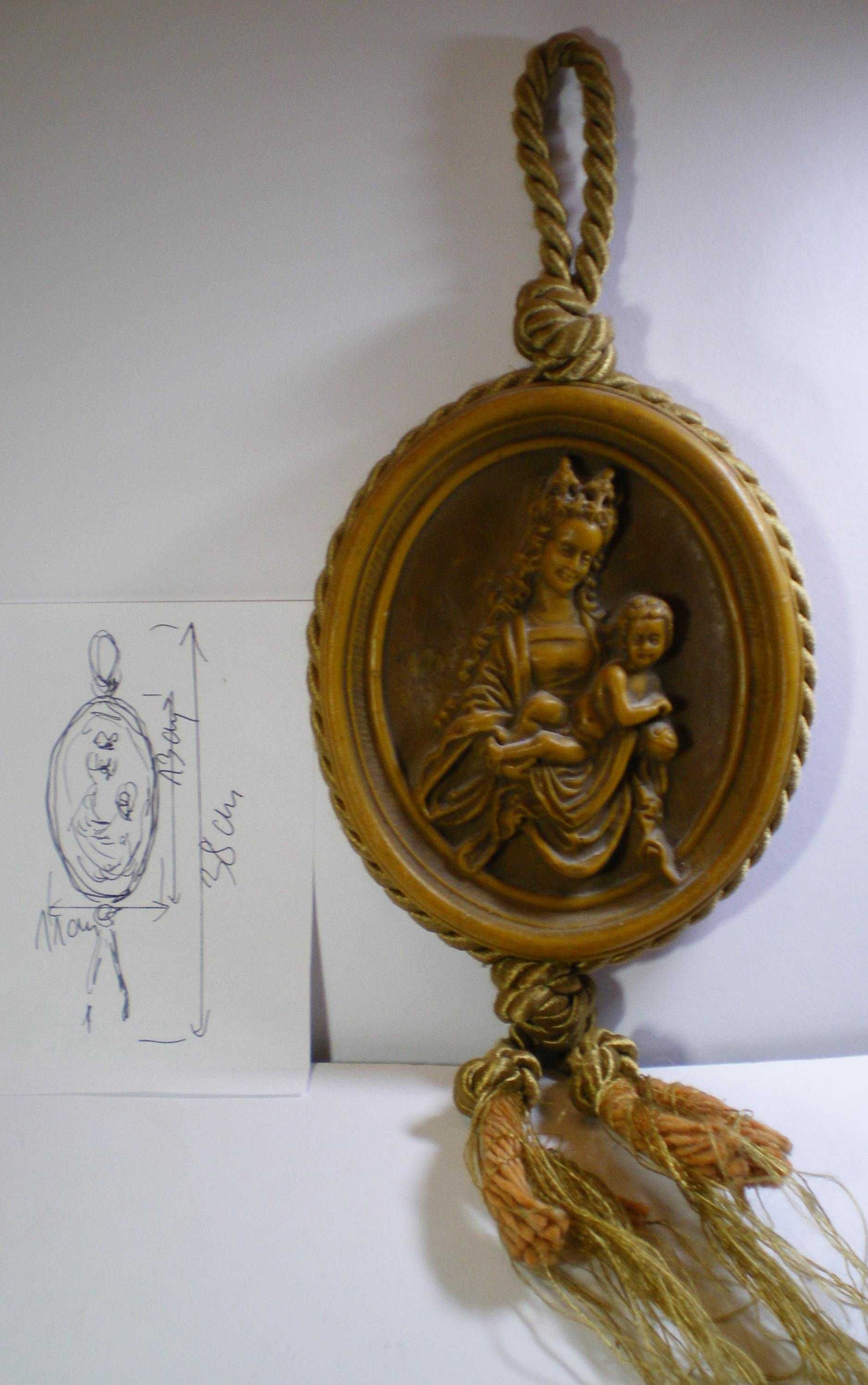 Maryja z Dzieciątkiem, św. Józef, medaliony woskowe  2 szt.