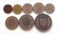 Набор монет Швейцарии (раппены, франки), 8 шт