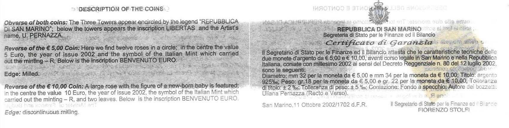 San Marino - - - "Welcome Euro" - - - - - Moedas de Prata