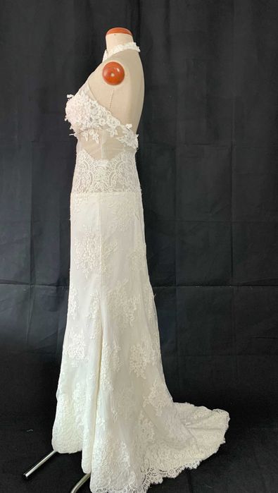Nowa Suknia Ślubna M 38 Ivory Koronkowa Syrenka Halter Z Trenem Okazja