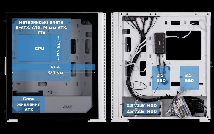 Корпус пк 2E Gaming Vertex GI01W без БЖ білий ігровий з підсвіткою rgb