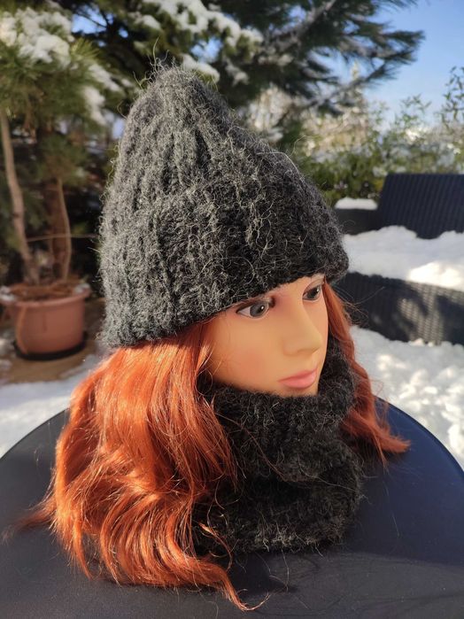Czapka i komin z delikatnej alpaki i merino - handmade