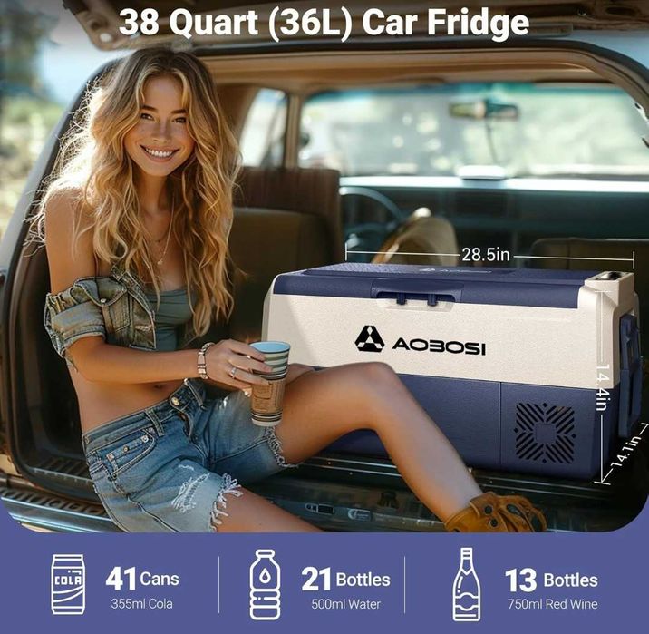 AOBOSI T36 Lodówka Kompresorowa z Zamrażarką 36L, 12 V/24 V I