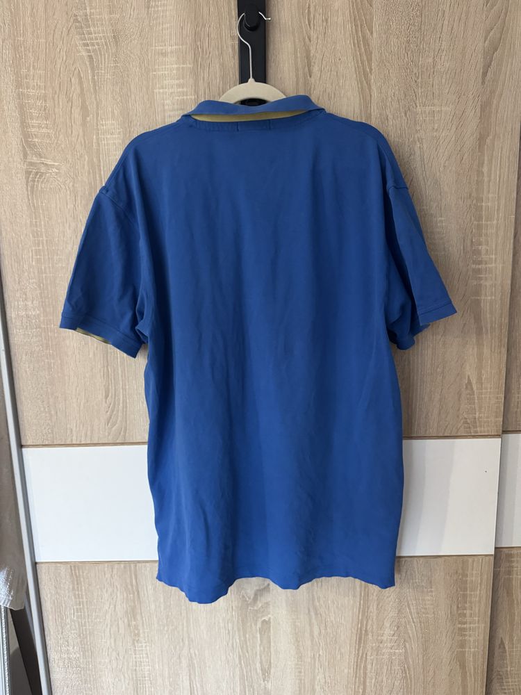 Koszulka Polo Gant XXL niebieska męska Plus Size żółte wstawki modna