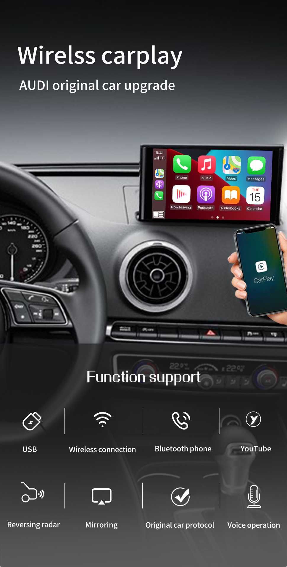 Apple Carplay Android Auto BOX Audi A4 B8 A5 A6 C7 A8 D4 Q3 Q5 Bezprz.