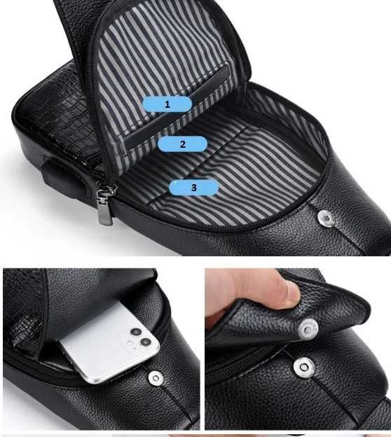 Чоловіча черная коричневая сумка бананка барсетка ранец з крокодилом