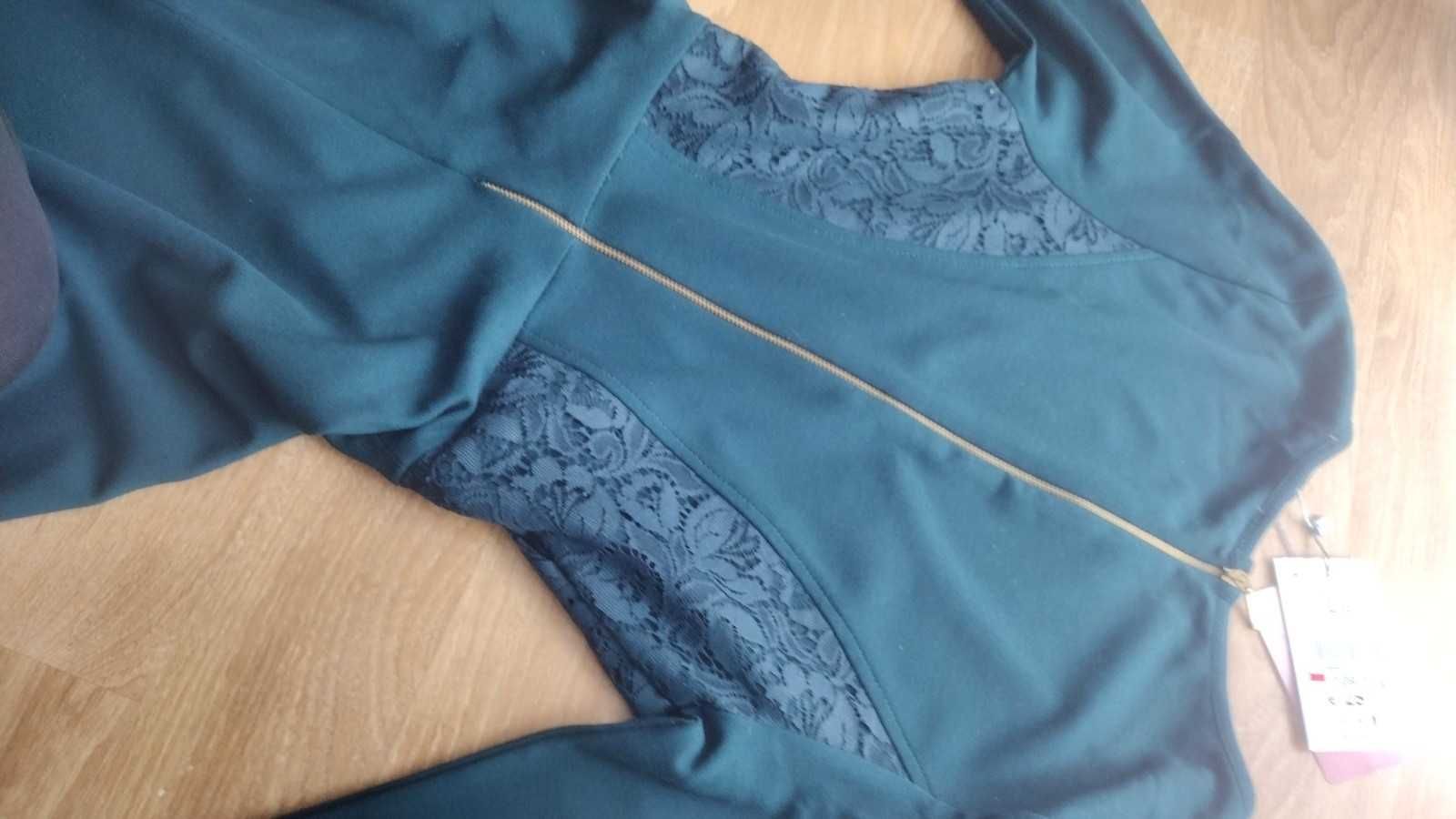 BERSHKA zielona sukienka na długi rękaw rozmiar L z metką nieużywana