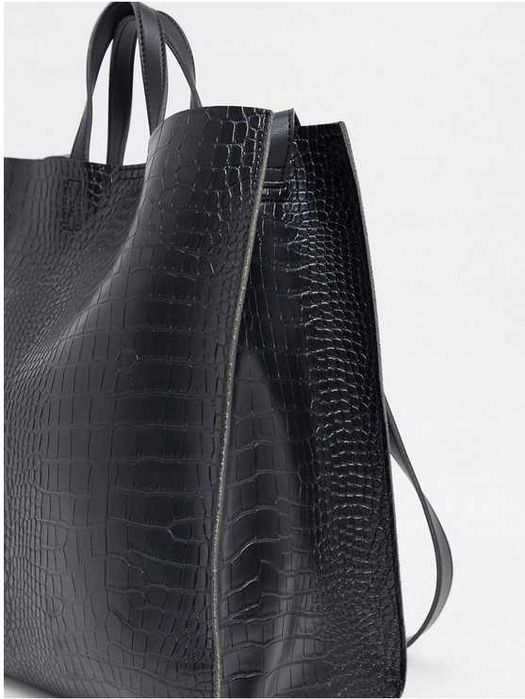 Torba Czarna nowa A4 wzór Croco Zara Mango