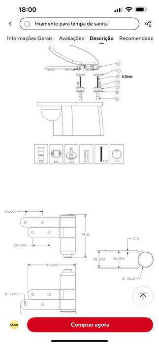 Dobradiças sistema lento para tampa sanitaria