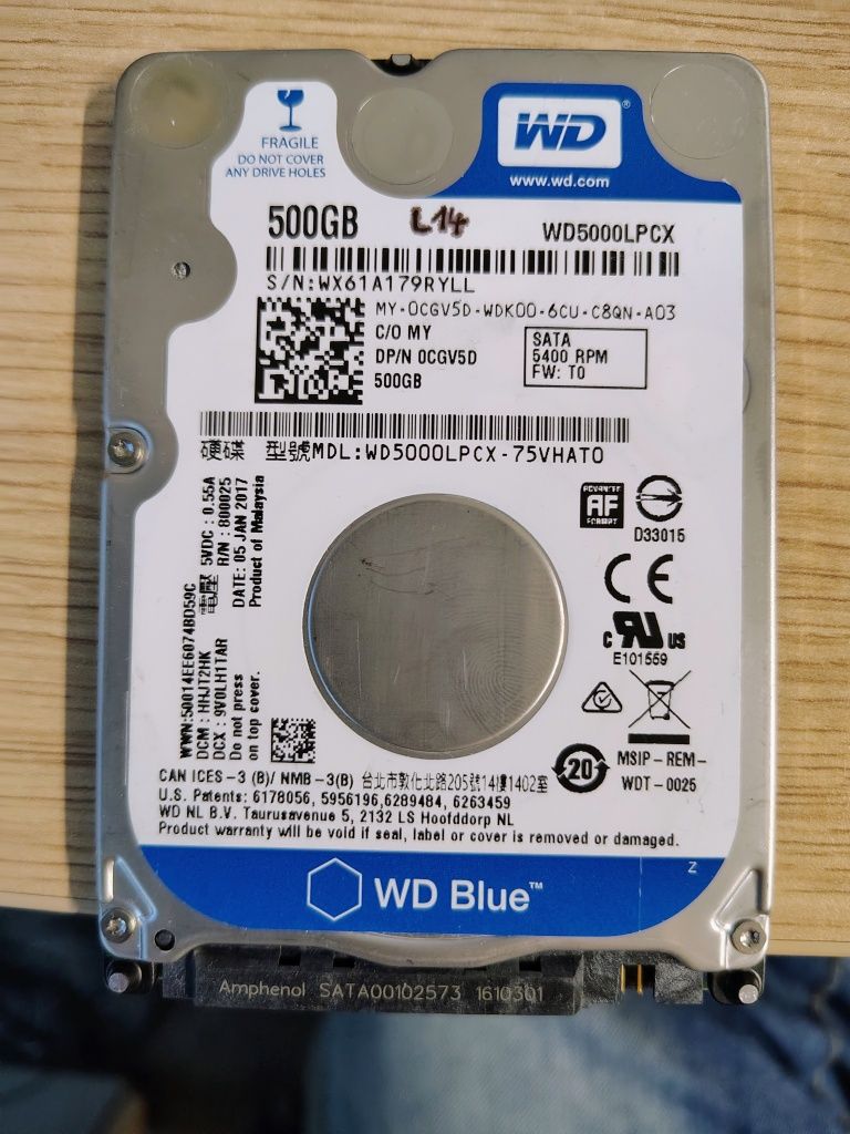 WD BLUE 500GB 5.4k 8MB SATA III 2.5'' WD5000LPCX