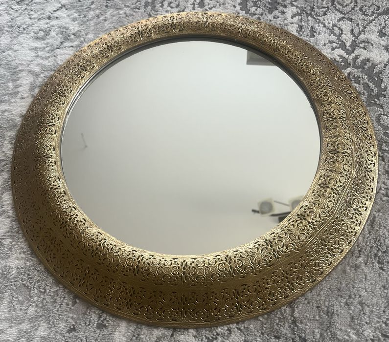 Ozdobne złote lustro w stylu orientalnym / vintage – okrągłe