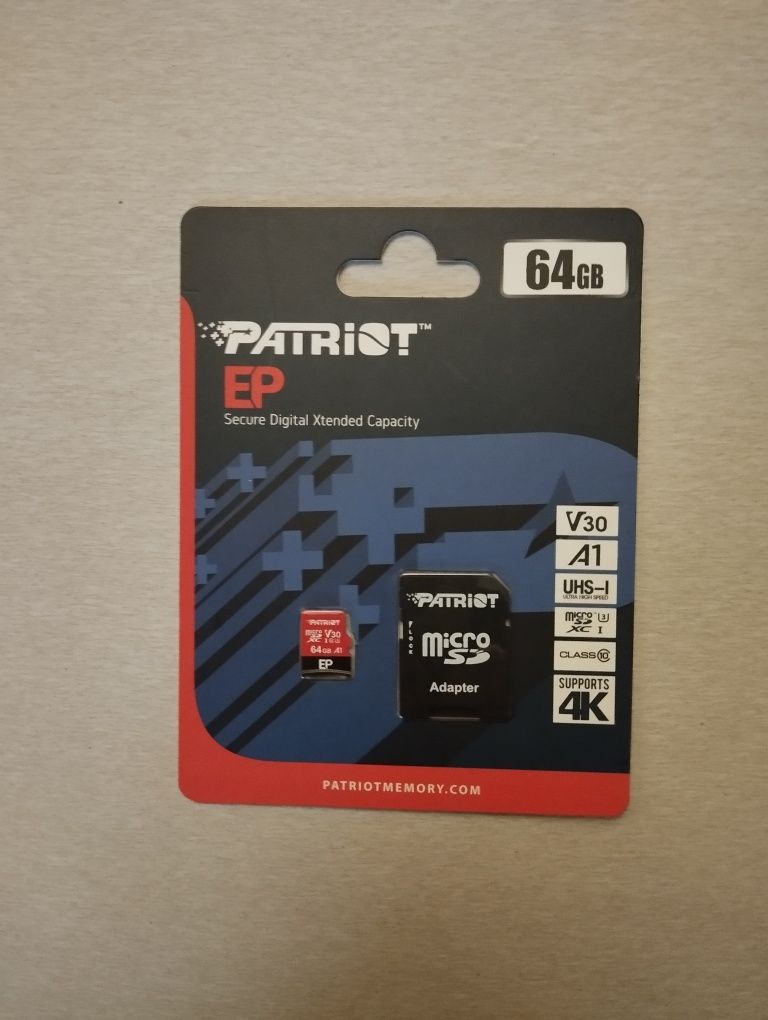 Карта пам'яті micro sd 64 Gb Patriot Ep series UHS-I U3 V30 A1 EP+SD