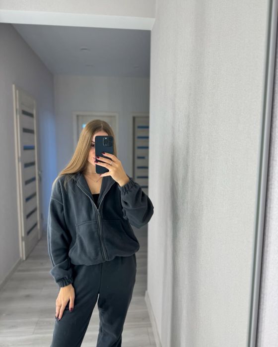 Флисовый костюм теплый графит женский оверсайз размер Л