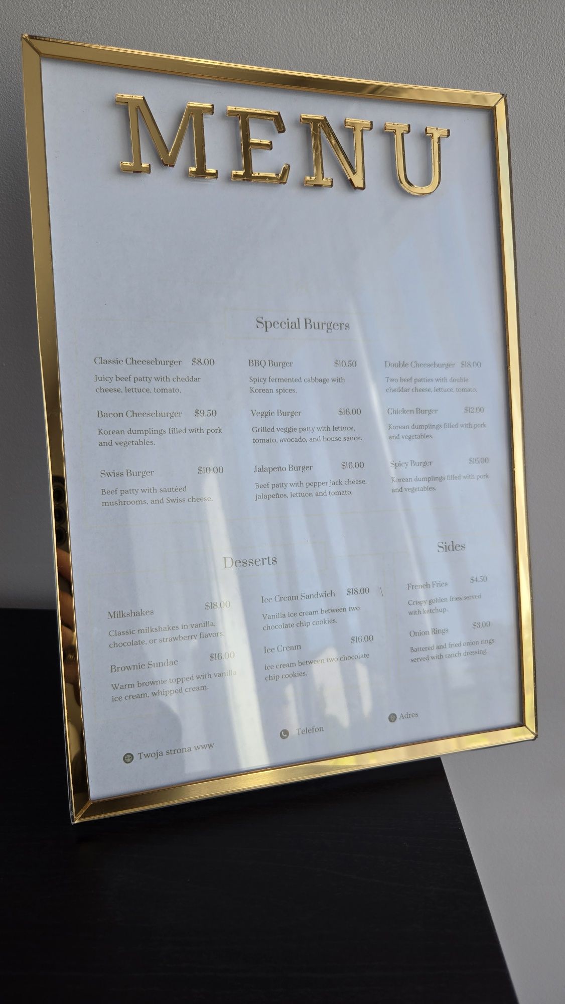 Menu tabliczka reklamowa