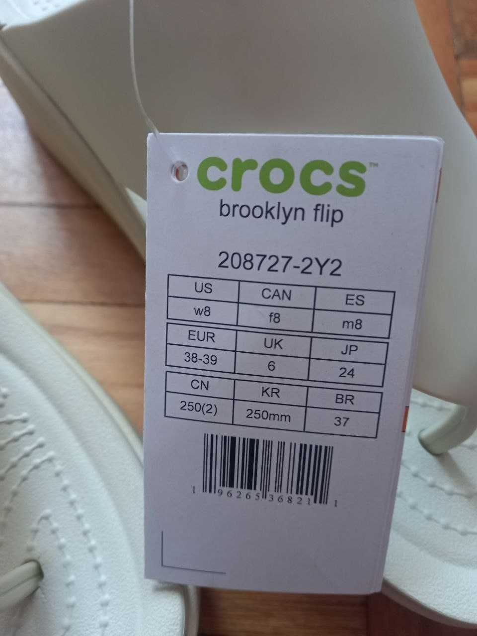 Кроксы, вьетнамки Crocs Brooklyn Flip, W8, стелька  23 см.