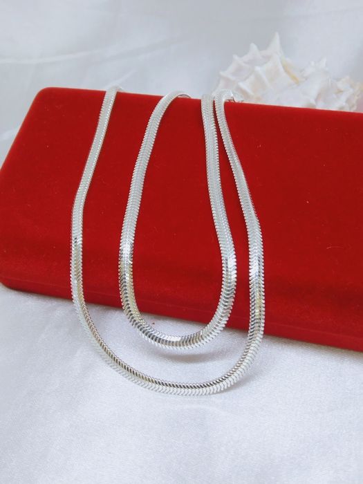 Piękny srebrny łańcuszek kolia taśma Żmijka, srebro 925, dł. 45 cm