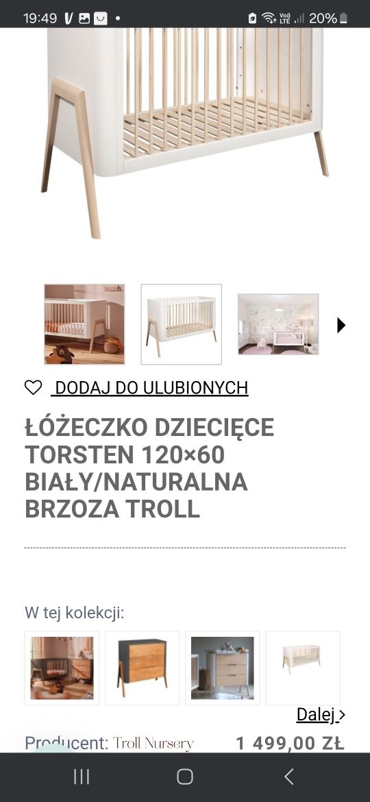 Łóżeczko 120x60 drewno styl loft materac plus dodatki