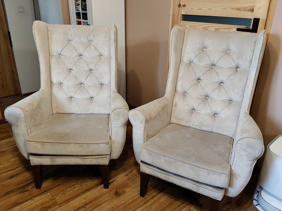 Fotel uszak Chesterfield 2 sztuki beżowe
