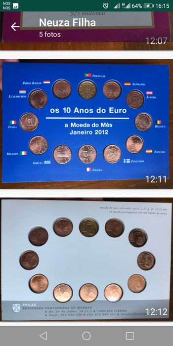 Moedas de 1centimo os 10 anos do euro mês de Janeiro