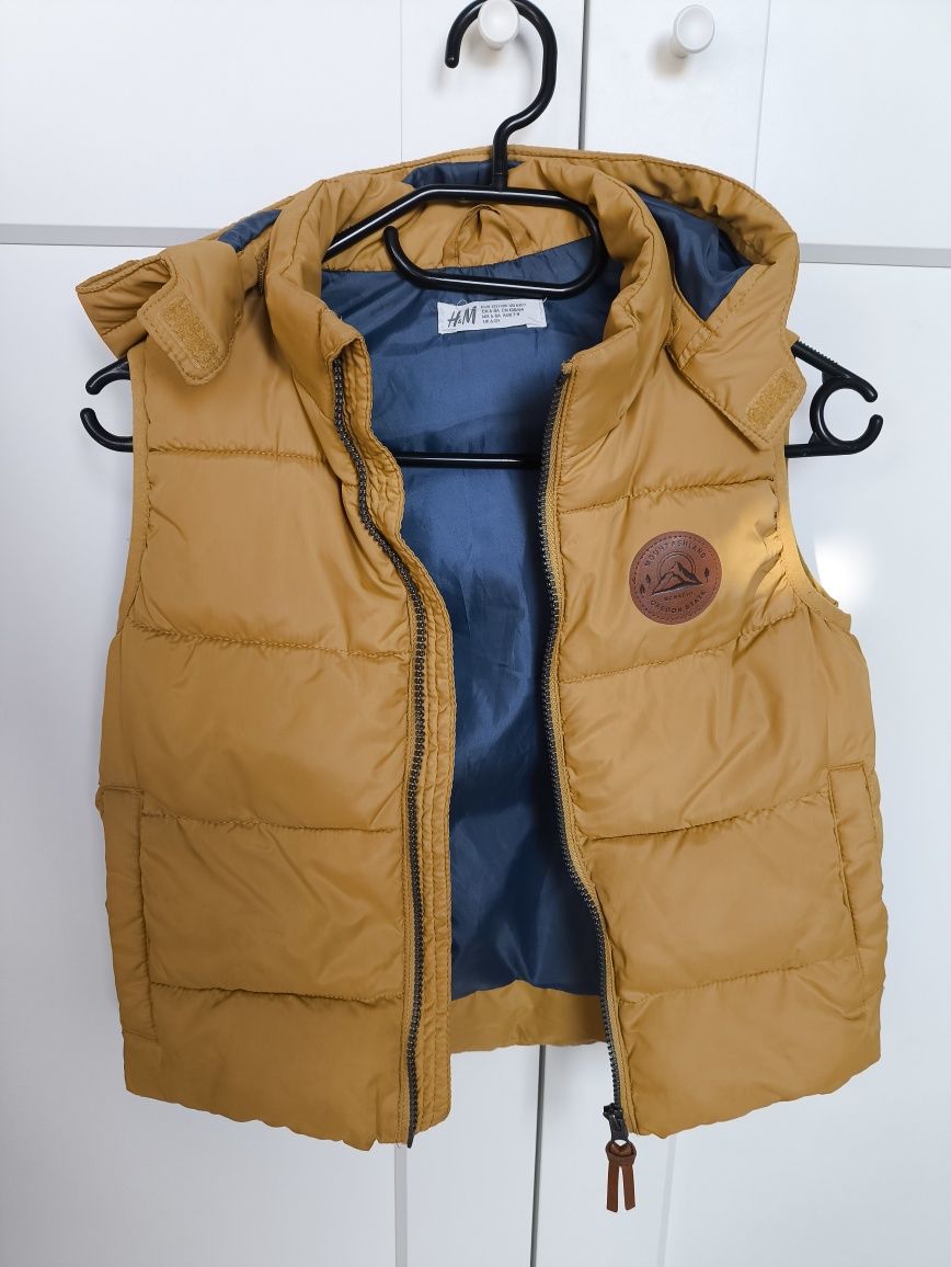 Bezrękawnik H&M musztardowy odpinany kaptur