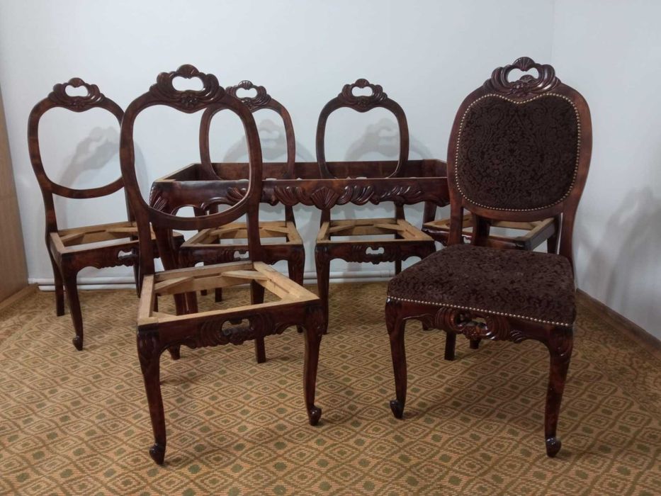 Stół i 6 krzeseł, stylowe, jadalnia, rzeźbione, nowe.