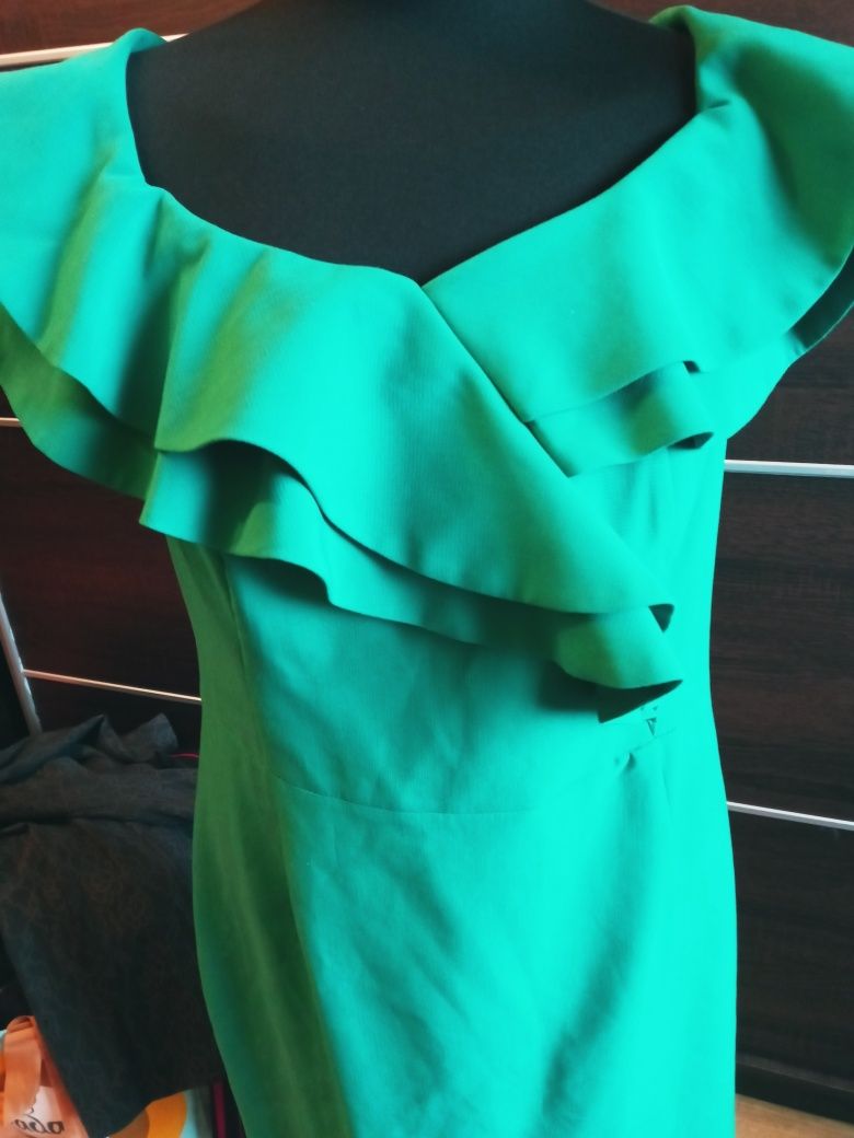 Sukienka zielona damska 42 reserved falbany