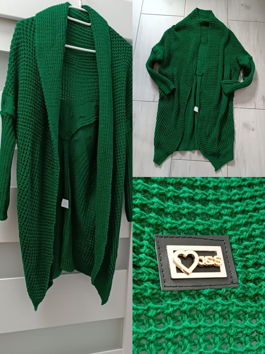 Kardigan 2szt. uni na S M L xl długi sweter zielony fango
