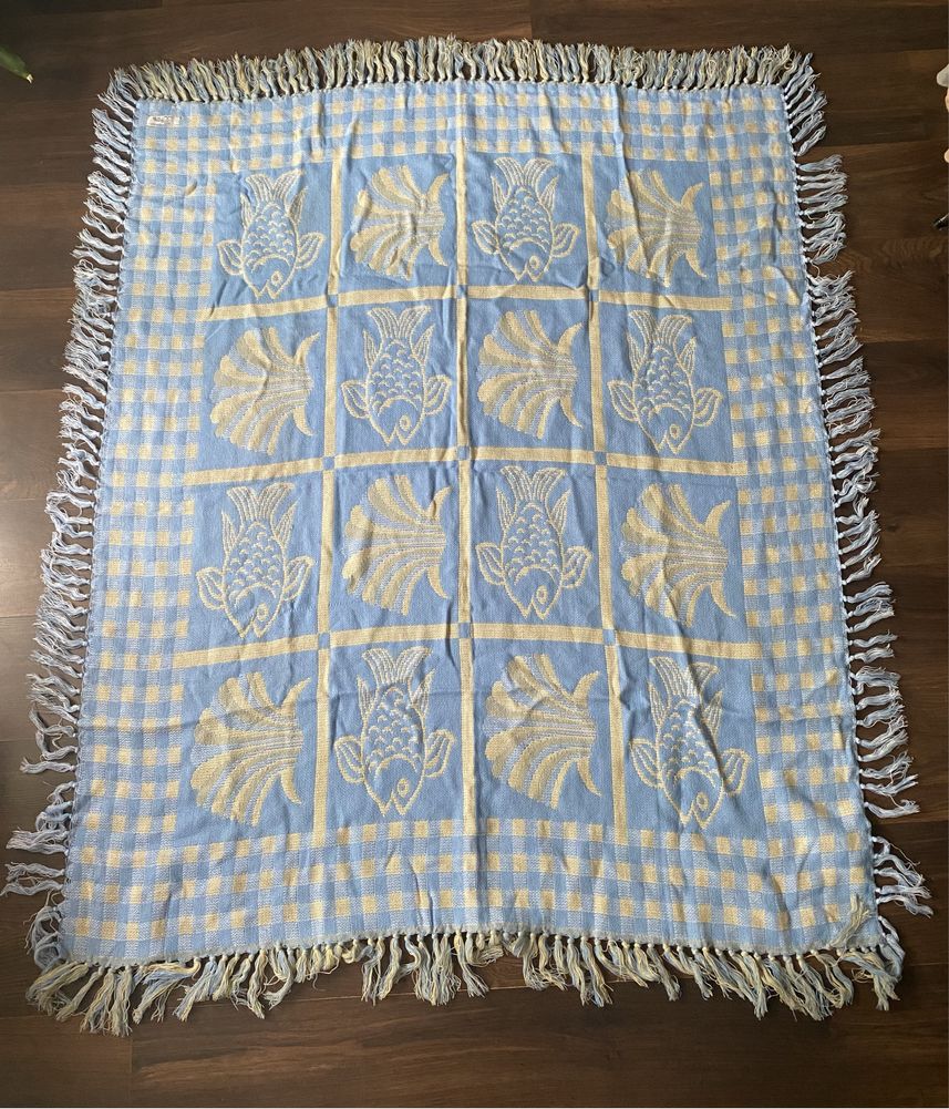Koc kremowo-niebieski 145x 118 cm