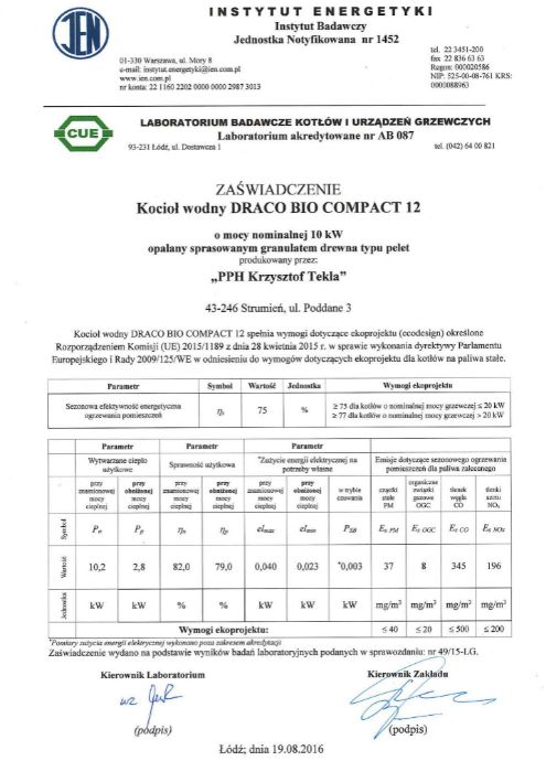 Kocioł na pellet Tekla Draco Bio Compact 12 - 5klasa - Ecodesign