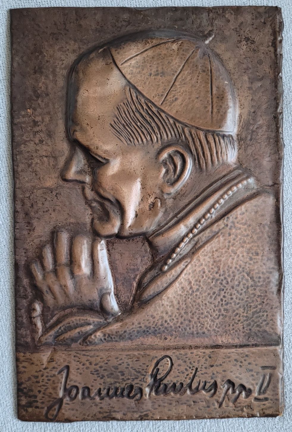 Obraz miedź tłoczony Jan Paweł II. Stary 3d
