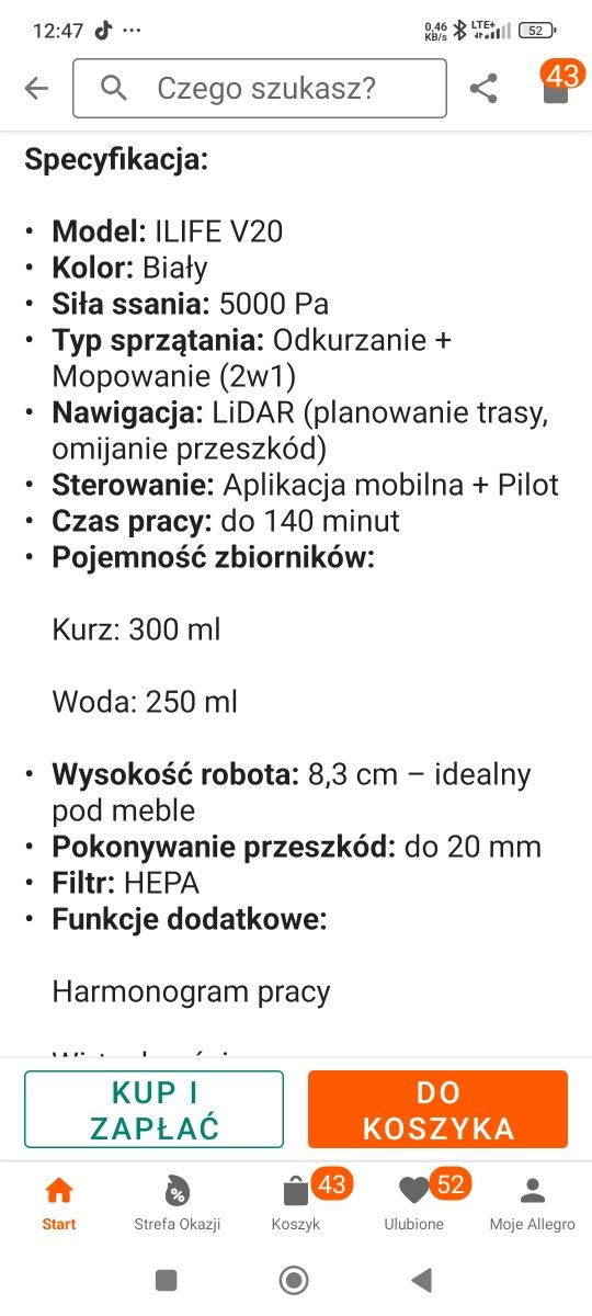 Robot odkurzacz ilive v20